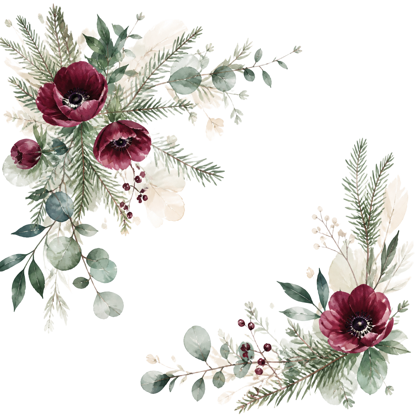 Illustration aquarelle de fleurs et de feuillages d'hiver